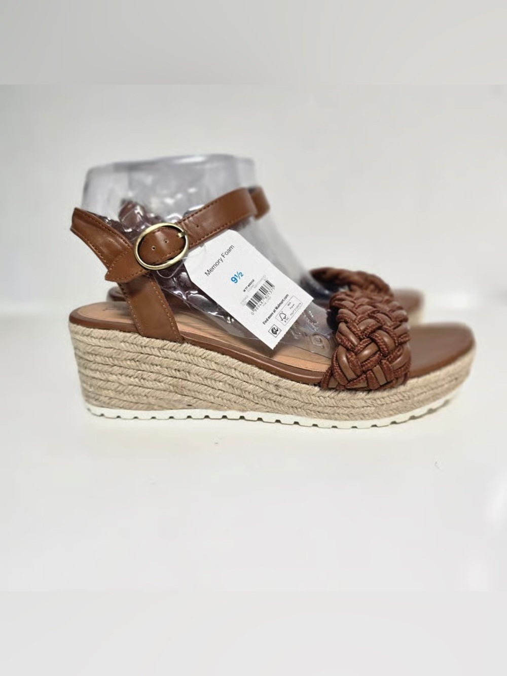 Time and Tru Brown Braided Espadrille Wedge Sandals